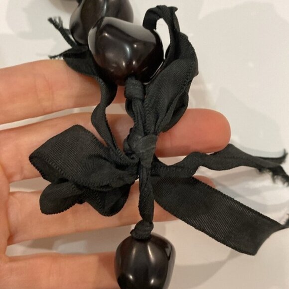 Dark brown large beads with ribbon tie necklace AB - Picture 6 of 7